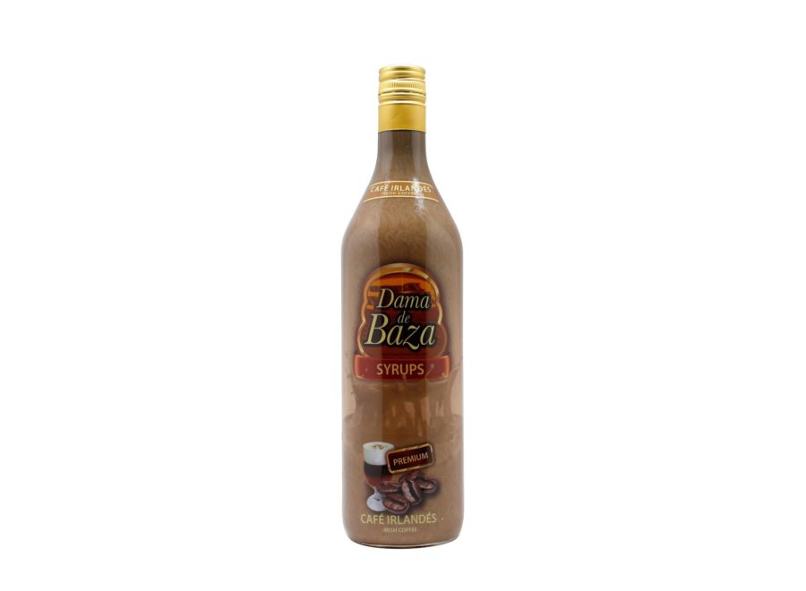 Bottle of Irish irish cream syrup for coffee, a concentrated flavoured drink for use in coffee teas and blends. Dama de Baza Syrups Irish Coffee