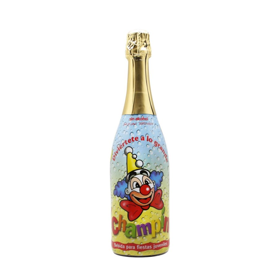 Botella de 75cl con corcho de champín, bebida espumosa sin alcohol ideal para fiestas infantiles y cumpleaños