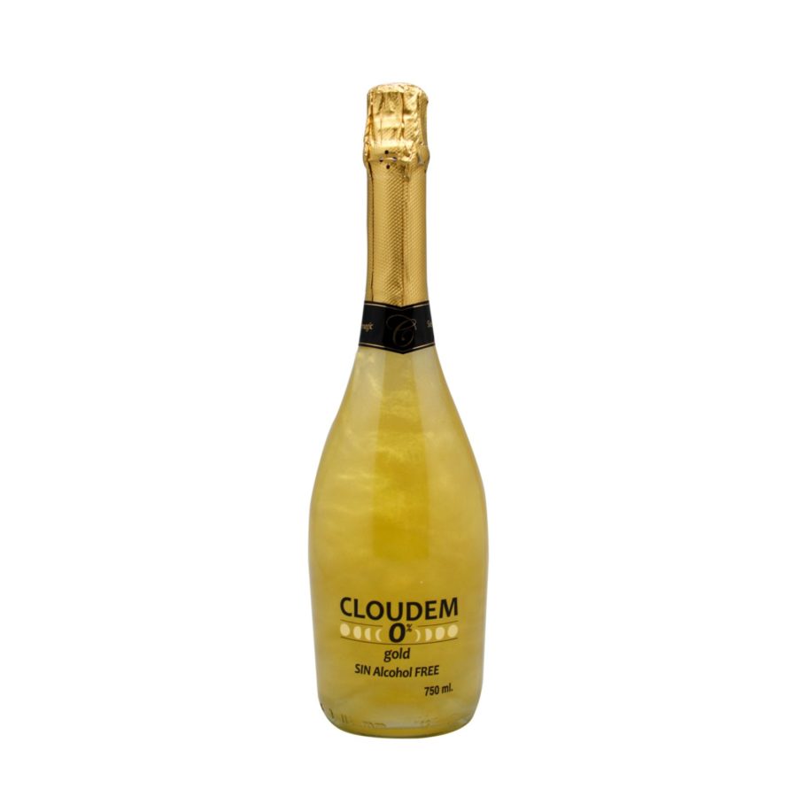 Botella de 75cl de cloudem gold sin alcohol, bebida 0% con efecto oro, genial para sorprender a tus invitados.