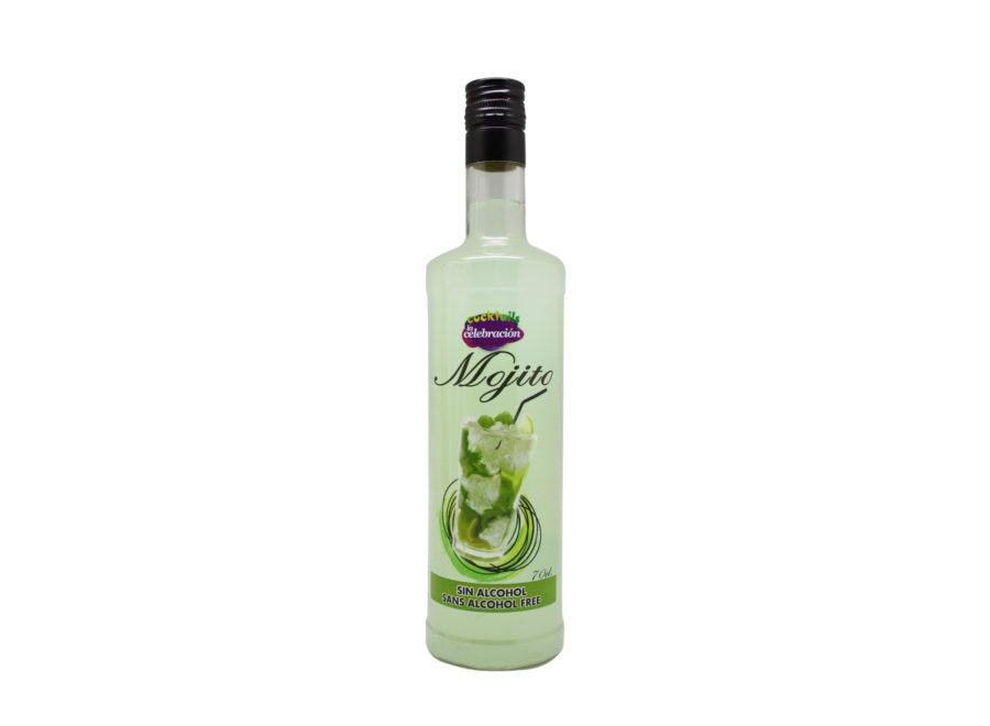 bottle of ready-to-drink alcohol-free pre-mixed Mojito in 70 cl bottle