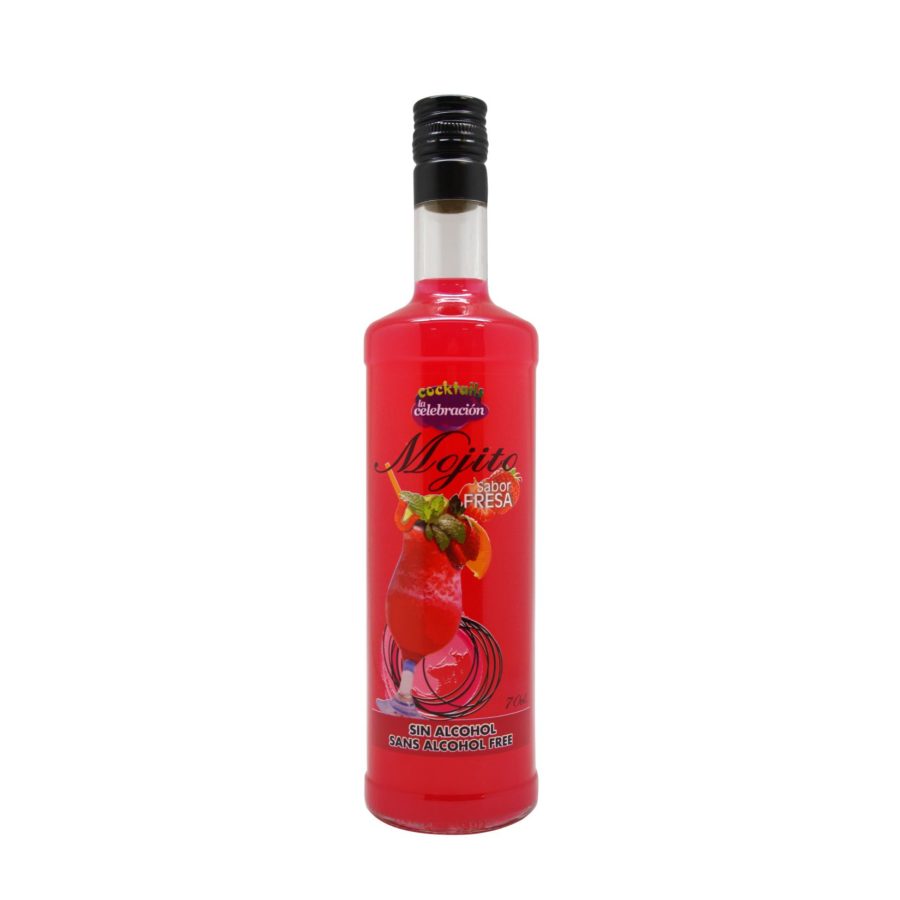 Botella de mojito de fresa sin alcohol marca la celebración