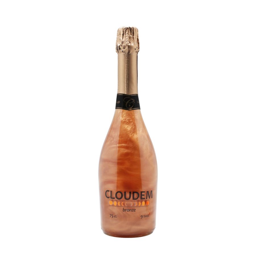 Botella de 75cl de Cloudem Bronze, nuestro vino espumoso con efecto nube de color bronce al agitar. Producto fabricado en Granada, España. En stock listo para enviar.