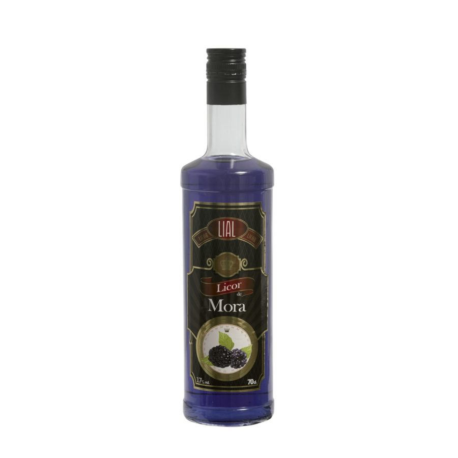 Botella de 70cl de licor de mora marca LIAL, producto hecho en Andalucía, disponible para comprar online, en stock listo para enviar.