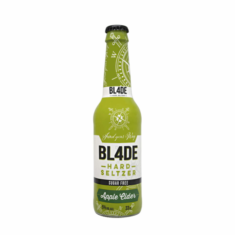 Bebida tipo hard seltzer en botellín de 33cl marca blade "Bl4de", con auténtico sabor a sidra